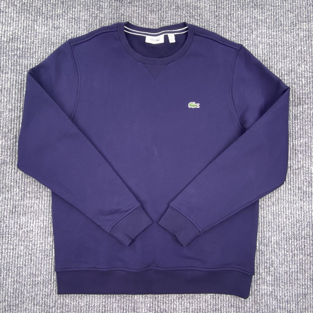 Lacoste Sport Sweatshirt Mens L Blue Fleece Logo Crewneck SH7613 Preppy Active